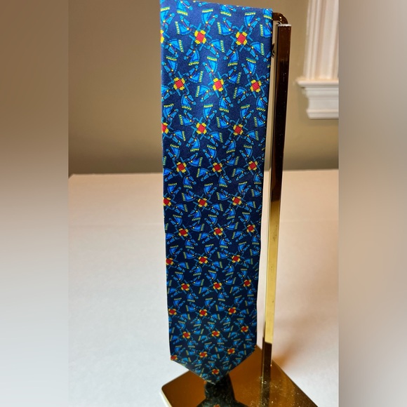 Longchamp Vintage Italian Silk Horse Head Tie in Blue Design - Picture 4 of 7